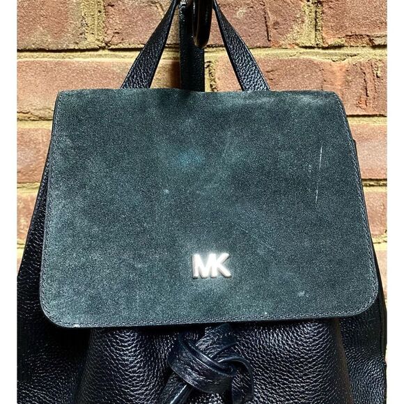 Michael Kors Black Pebbled Leather & Suede Backpack - Picture 2 of 9